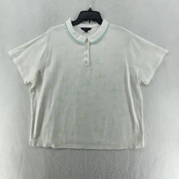 Lands' End Polo Shirt  Womens 2X White Green Print Collared Short Sleeve Casual - Picture 1 of 13